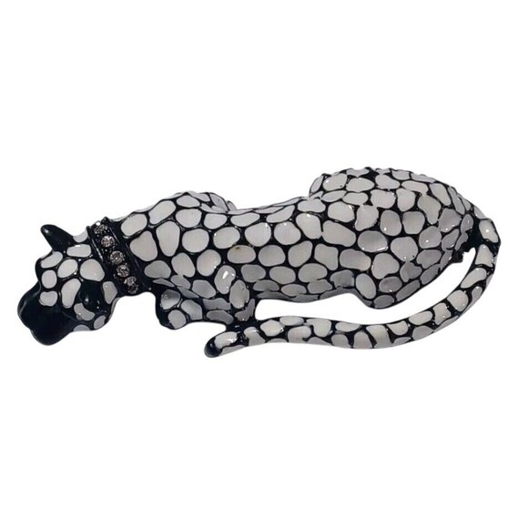 Vintage Cloisonne Style Siamese Cat Brooch Pin Black White Crystals Gree… - Picture 2 of 9